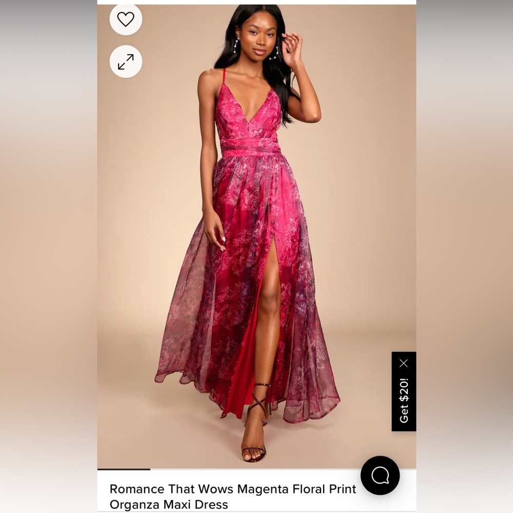 Lulu's Magenta Floral Print Organza Maxi Dress